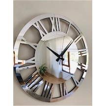 Roma Rakamlı Modern &amp Şık Tasarım Mdf Üzeri Gümüş Renk Aynalı Pleksi Duvar Saati Diğer