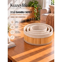 Kuzeylife Bambu Trio Yuvarlak 3lü Sepet Seti Kahverengi