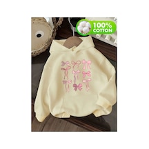 Herkesemoda Kurdeleler Baskı Detaylı İçi Polarlı Kapüşonlu Sweatshirt Bej