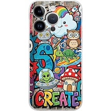 Apple Uyumlu iPhone 14 Pro Max İle Grafiti Create Art Tasarımlı Şeffaf Silikon Kılıf Şeffaf