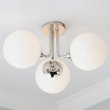 Rsylight Metal Modern Krom Kaplama Tavan Plofyoner 3 Lü Opal Camlı Avize Siyah