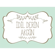 Vintage Desenli Soft Yeşil Renkli Etiket Modeli - 4x3 Cm Düz Kesim - 80 Adet Opak Sticker Soft Yeşil