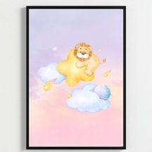 Besay Küçük Kralın Rüyası Yavru Aslanlı Suluboya Gezegen Ve Bulut Temalı Bebek Odası Posteri 3'lü Çocuk Odası Poster Seti A