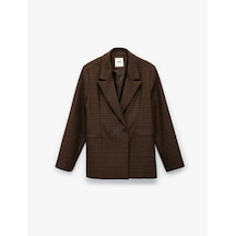 Koton Viskon Karışımlı Düğmeli Cep Detaylı Kruvaze Yaka Ekoseli Blazer Ceket Kahverengi Ekose 6wak50157uw Kahverengi Ekoseli