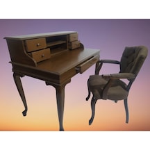 Bengimobilya Çalışma Masa-Berjer Sandalye Kelebek Model Parlak Ceviz Boya Kete Ceviz