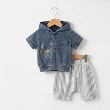 Veraura Lifestyle 6/24 Ay Kapşonlu Müslin Kumaş Bebek Takımı Lacivert