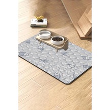 Matgo Pati Kedi Köpek Beslenme Matı 50x70cm Su Geçirmez Mama Kabı Altlığı Paspası Mavi Koi Dalgaları