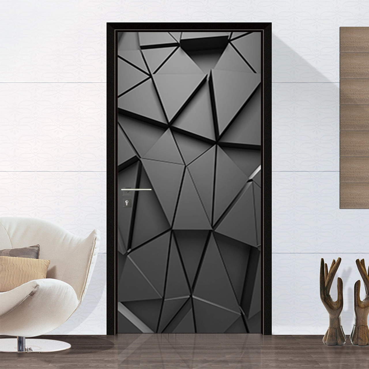 Youmex Geometrik Çokgen Siyah 3d Kapı Sticker, Ev Dekorasyonu Duvar Ve Kapı Dekoru, 44x200cm 2 Adet, Sp-f068 M, Kolay Kullanım, Dayanıklı Malzeme Çok Renkli