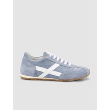 Monamae %100 Hakiki Deri Mavi Süet Bağcıklı Kadın Sneaker Mavi