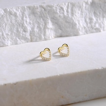 14 Ayar Altın Taşlı Kalp Küpe 0,96 Gr-5351