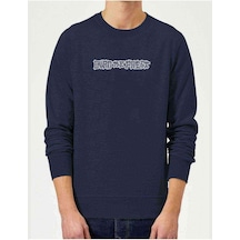 Burn The Priest Logo Baskılı Indigo Mavi Erkek Örme Sweat
