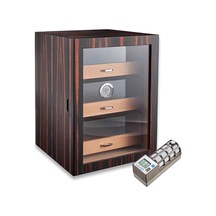 Cigarspa Elektronik Nemlendiricili Camlı 3 Çekmeceli Puro Kutusu Humidor Abanoz