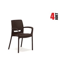 4 Adet Rattan Kollu Kahve Sandalye Balkon Bahçe Teras Kahve