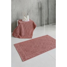 2'li Ayak Havlusu Seti - %100 Pamuk Banyo Paspası - Jakarlı Yaprak Desenli Paspas Havlu 2'li- 50x70 Cm - Kiremit Kıremıt