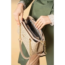 Just Polo Orijinal Orijinal Kadın 3 Bölmeli Zincir Detaylı Ayarlanabilir Askılı Lüks El & Omuz Çantası Shoulder Bag Kum