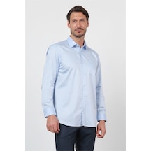 İmza Koyu Mavi Sert Yaka Uzun Kol Cepli Saten Comfort Fit Pamuk Gömlek 1004260423 2XL
