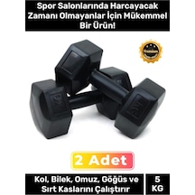 Plastik Köşeli Spor Egzersiz Vücut Kas Geliştirme Fitness Ağırlık Siyah 5 Kg Dambıl Set - 2 Adet