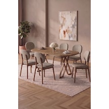 Hooli Bohem 90x168 Sabit Yemek Masası Mutfak Masası Takımı 6'lı Sandalye Takımı Cappuccino