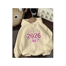 Herkesemoda 2026 Yazı Baskı Detaylı Kapüşonlu Sweatshırt Bej