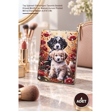 4 Adet İnce El Aynası Taş İşlemeli Dikdörtgen Tasarım Sevimli Köpek Motifli Cep Makyaj Aynası Pocket Mirror Hand Mirror 8,5 6 Cm Sarı