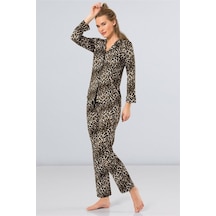 Türen 3261 Leopar Kadın Yakalı Uzun Kol Pijama Takımı - Leopar LEOPAR