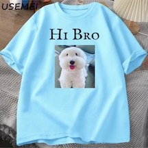 Flood Of Style Merhaba Bro Köpek Yavru T-shirt Tee Rahat Y2k Komik Meme Waitimgoated T Erkekler Kadın Mavi
