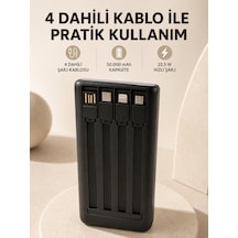 Hızlı Şarj Powerbank 50.000 Mah 4 Dahili Kablolu Led Aydınlatmalı Dijital Göstergeli Taşınabilir Batarya - Lisinya Siyah