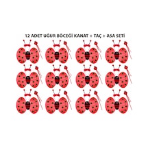 Uğur - 897 - Böceği Kostüm Seti - At Taç Asa 3 Parça - Edntrend - 12 Adet Kırmızı