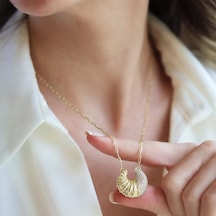 Kruvasan Gold Zirkon Taşlı Gümüş Kolye Gümüş
