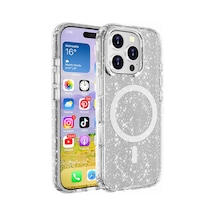 Apple Uyumlu iPhone 16 Pro Max Kılıf Magsafe Şarj Özellikli Parlayan Simli Saydam Renkli Allstar Kılıf