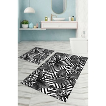 Buççin Online Mağaza Dijital Baskılı Yıkanabilir Klasik Çiçek Desenli Banyo Paspası Klozet Takımı Polyester Gri Çok Renkli