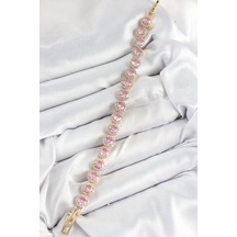 Mey İthalat Pirinç Pembe Zirkon Taşlı Daire Baget Model Gold Renk Vıp Seri Kadın Bileklik Çok Renkli