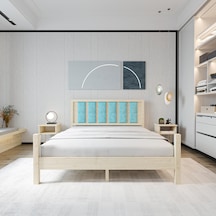 Orion Model Cam Göbeği Puflu Başlıklı Vernikli Çam Ahşap Karyola-78 120 x 200