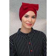 Hürrem Bone Kırmızı Pratik Hazır Geçmeli Tesettür Bone Sandy Kumaş Fiyonklu B Kırmızı