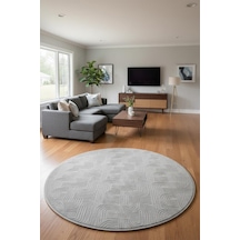 Raschel Carpet Premium Yuvarlak Yıkanabilir Leke Tutmaz Emboss Bohem Halı Özel Seri Kaymaz Taban Halı Gümüş