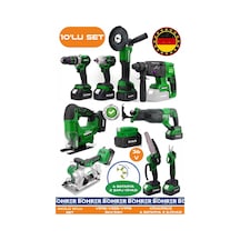 Böhrer Ba01082y 10 Makine Kombo Set 6 Akülü 2 Şarjlı Kömürsüz V598 5ah Profesyonel - Yeşil Green