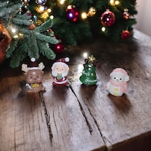 Vıp Deluxe 4 Adet Dekoratif Biblo Noel Süsleri Yılbaşı Hediyeleri Noel Baba Geyik Kardan Adam Çam