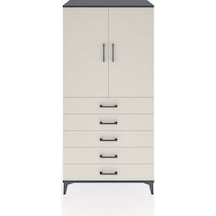 Hyperion Dolap 2 Raflı 5 Çekmeceli 2 Kapaklı 88x44x182 Antras... Antrasit