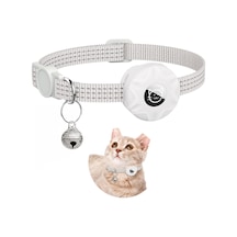 Geeroyoo Kedi İzleyici Airtag Kordonu Silikon Kılıf, Yansıtıcı Işıklı, Güvenli Kilitli, Ayarlanabilir Nylon Tasarım Beyaz