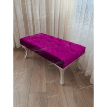 Kapitoneli Ayak Ucu Kapı Önü Antre Bench Puf Beyaz Ayak 120 45 Mor