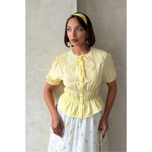 Verymoda Yaka Detaylı Büzgülü Gömlek D2842 Sarı