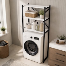 Braga Metal 3 Çamaşır Makinesi Üstü Düzenleyici Raf Beyaz Banyo Düzenleyici Dolap Siyah - Beyaz
