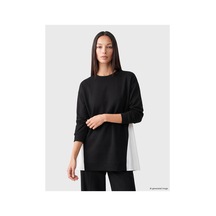 LC Waikiki Alıta Cıty Farkıyla Lcw Everyday Siyah Dalgıç Kumaşı Düz Loose & Bol Kadın Sweatshirt Tunik Siyah - 924746790 Siyah