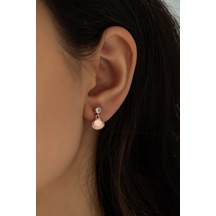 Istiridye Sallantılı Tektaş Küpe Rose Kaplama Gümüş Uvps300127