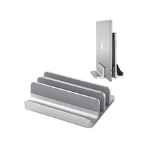 Laptop Standı Dikey Metal Stand Macbook İle Uyumlu Ergonomik Notebook Bilgisayar Tutucu Masaüstü Düzenleyici Alüminyum Gümüş