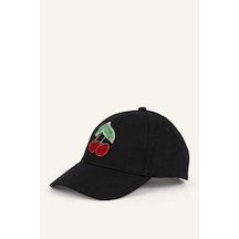 Defacto Meyve Desenli Pamuklu Siyah Cap Şapka Kız Çocuk H4532a826smbk27 Siyah-bk27