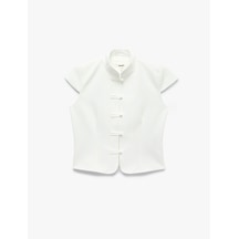 Koton Slim Fit Kap Kol Süslü Düğmeli Dik Mandarin Yaka Gömlek Napolyon Kapama Detaylı Kırık Beyaz 7wak60181pw Ekru
