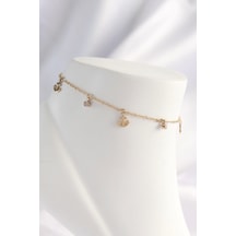 316l Çelik Gold Renk Zirkon Taşlı Minimal Çapa Tasarımlı Halhal - Tj-hh1605 Çok Renkli