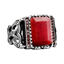 925 Ayar Gümüş Erkek Yüzük Doğal Yakut Taşı - Şık Kırmızı Taş Yüzük Gümüş