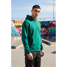 Benerly Erkek Kapüşonlu Fermuarlı Düşük Kol Uzun Kollu Kalıp Sweatshirt F Zümrüt